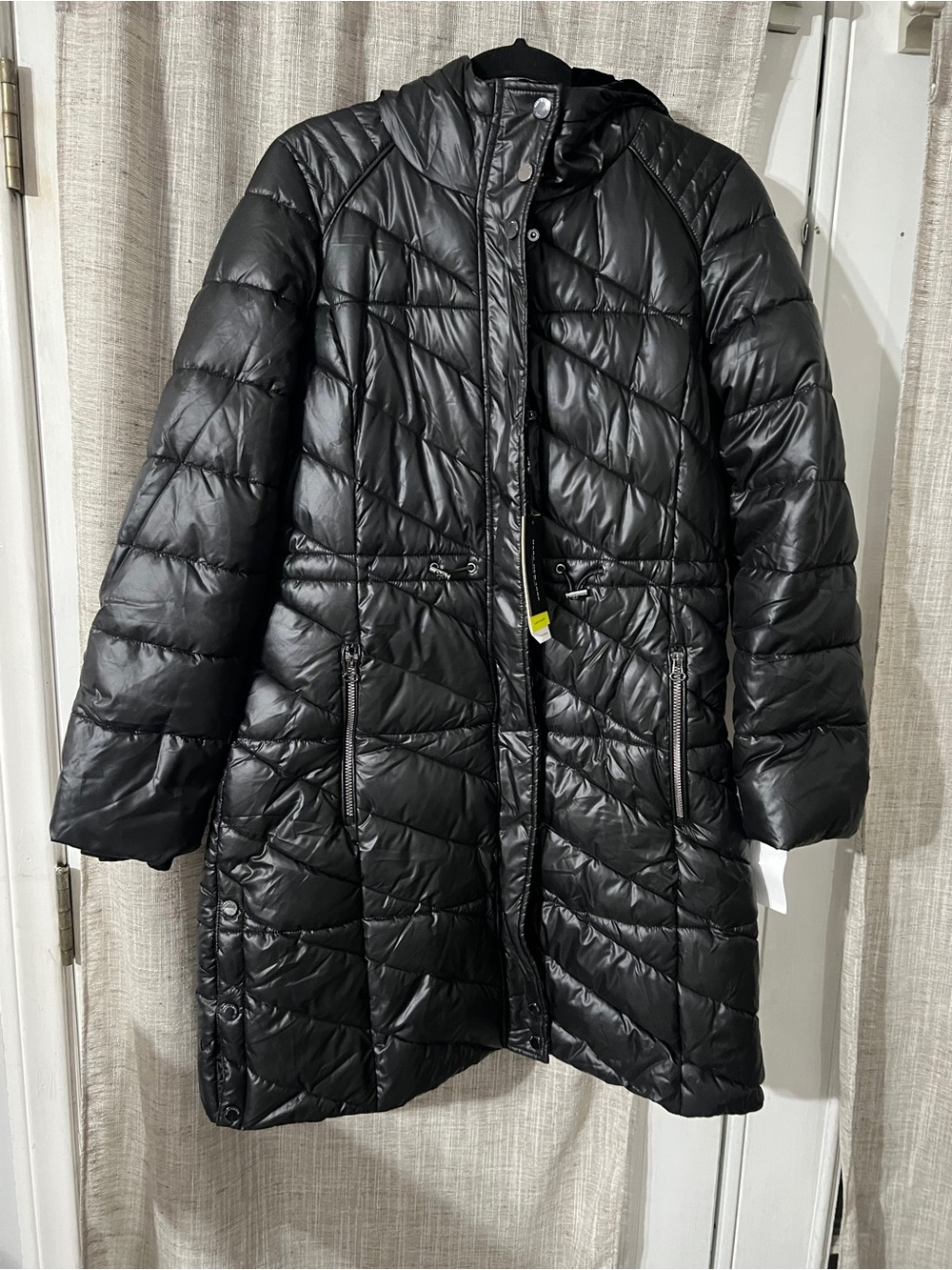 Black Quilted Long Puffer Coat with Hood